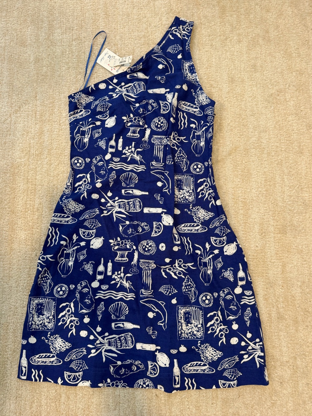 Madewell + Lisa Says Gah Collab-One- Shoulder Navy Blue + White Printed Dress